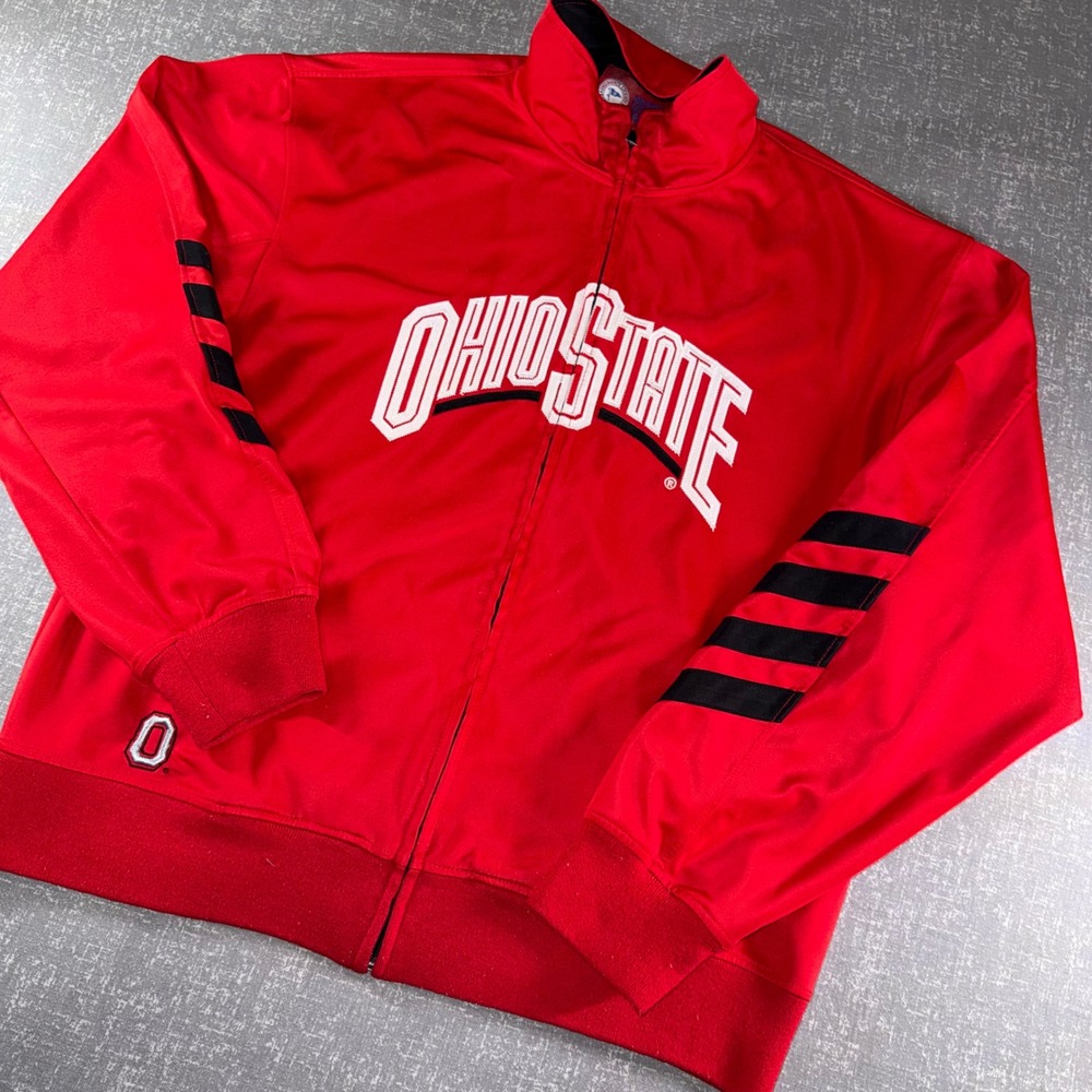 NCAA Football Ohio State Buckeyes Track Jacket Mens XL Red Full Zip Striped